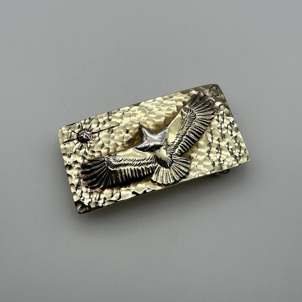 Copper Hammered Plain Buckle with Large Eagle Japan Style Mens Fashion Belt Buckle