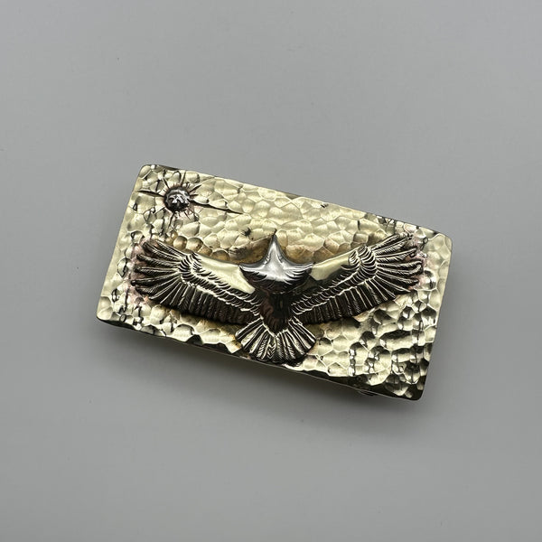 Copper Hammered Plain Buckle with Large Eagle Japan Style Mens Fashion Belt Buckle