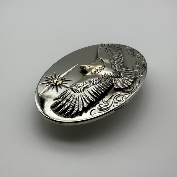 Silver Oval Buckle Hand Flower Carved with Eagle