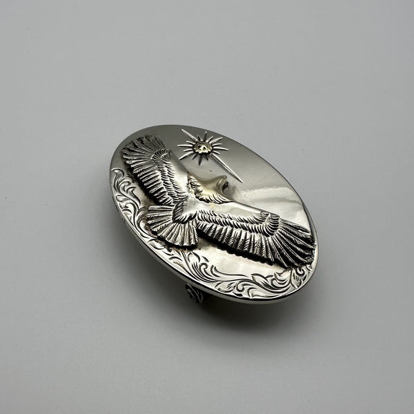 Silver Oval Buckle Hand Flower Carved with Eagle