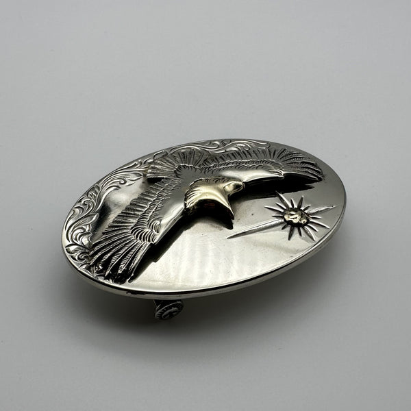 Silver Oval Buckle Hand Flower Carved with Eagle