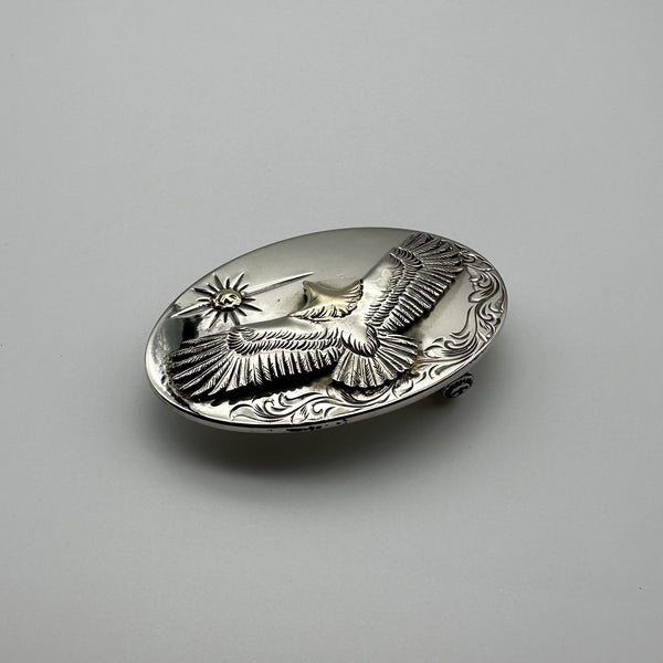 Silver Oval Buckle Hand Flower Carved with Eagle