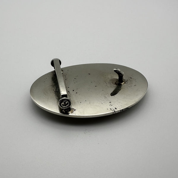 Silver Oval Buckle Hand Flower Carved with Eagle