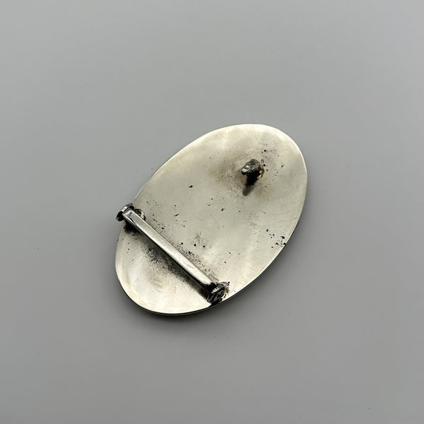 Silver Oval Buckle Hand Flower Carved with Eagle