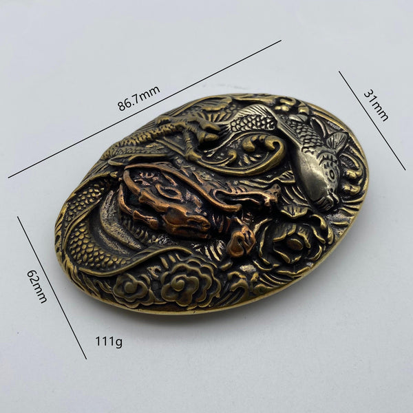 Mens Fish Belt Buckle Solid Copper Leather Strap Fastener