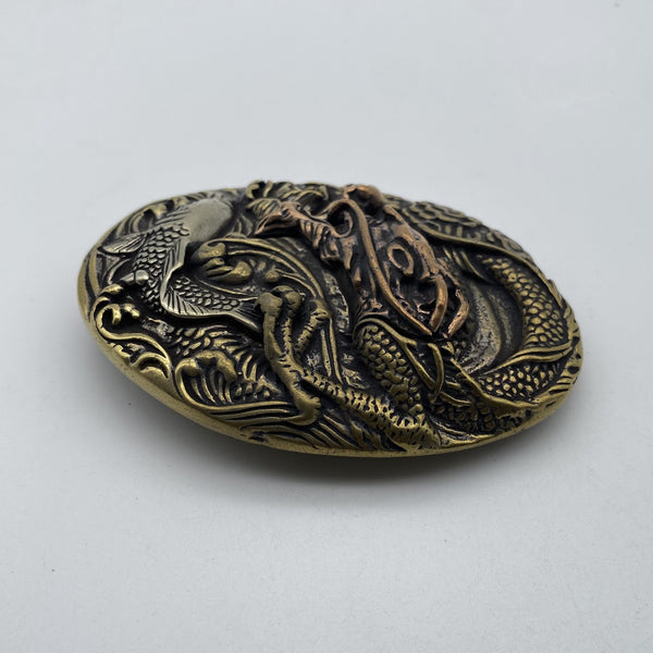 Mens Fish Belt Buckle Solid Copper Leather Strap Fastener