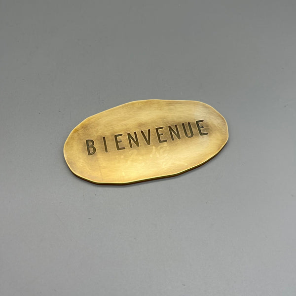 Hammered Brass Plaque, Artisan Textured Oval Metal Art, Custom Text &amp; Logo