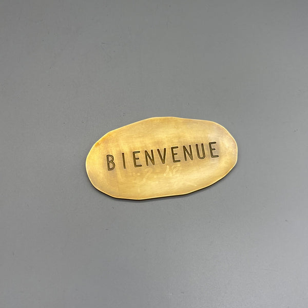 Hammered Brass Plaque, Artisan Textured Oval Metal Art, Custom Text &amp; Logo