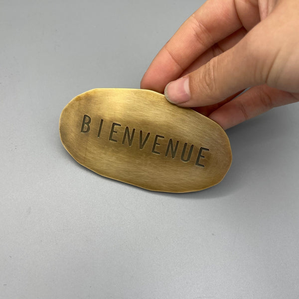 Hammered Brass Plaque, Artisan Textured Oval Metal Art, Custom Text & Logo