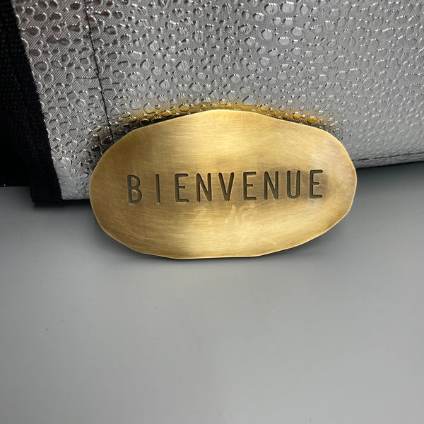 Hammered Brass Plaque, Artisan Textured Oval Metal Art, Custom Text & Logo