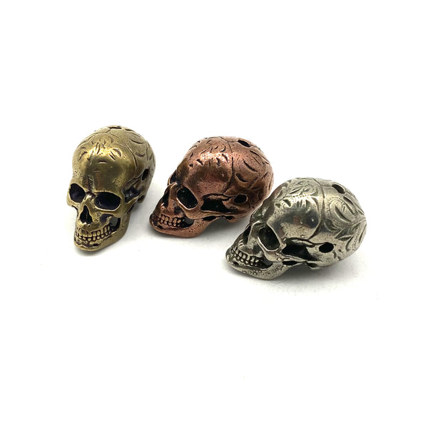 Engraved Copper Skull Charm Brass EDC Paracord Knife Lanyard Bead 3 Hole Bead