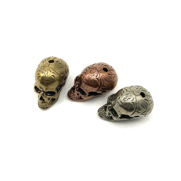 Engraved Copper Skull Charm Brass EDC Paracord Knife Lanyard Bead 3 Hole Bead