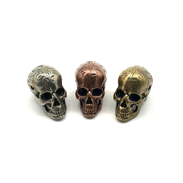 Engraved Copper Skull Charm Brass EDC Paracord Knife Lanyard Bead 3 Hole Bead