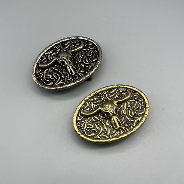 Solid Copper Bull Design Oval Buckle 35mm,Brass/Silver/Red Copper Leather Belt Buckle
