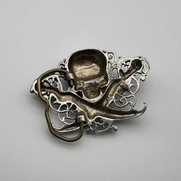 Solid Steriling Silver Skull Buckle Artist Belt Buckle Musician Buckle