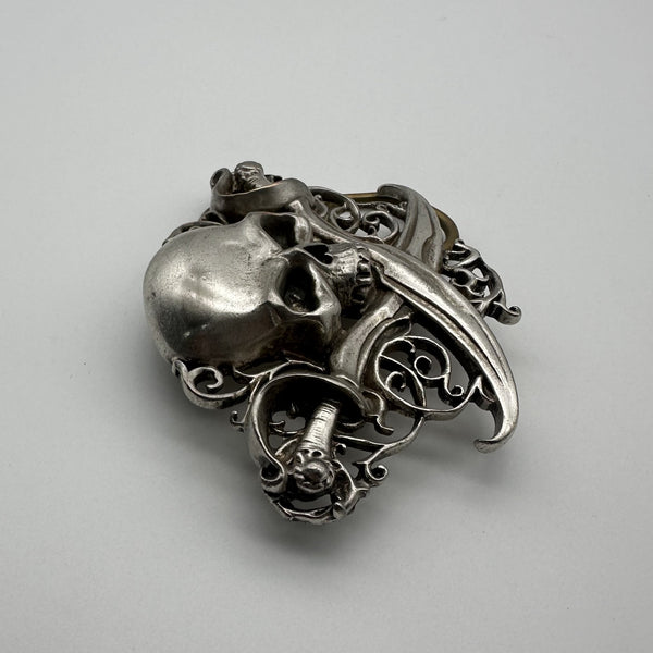 Solid Steriling Silver Skull Buckle Artist Belt Buckle Musician Buckle