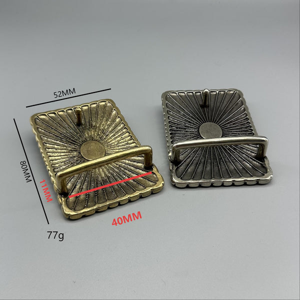 Western Vintage Solid Brass Plate Buckle, Radiant V Pattern Faux Turquoise Inlay Men Belt Buckle 40mm