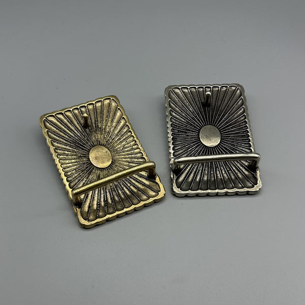 Western Vintage Solid Brass Plate Buckle, Radiant V Pattern Faux Turquoise Inlay Men Belt Buckle 40mm