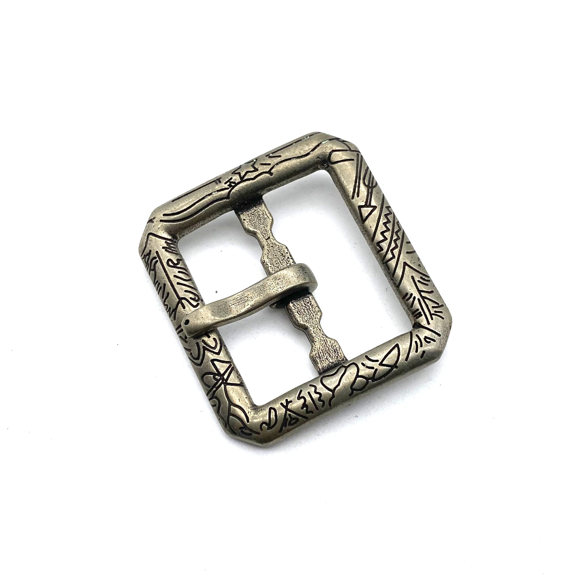 Copper Center Pin Buckle Indian Cultural Symbols 1 1/2''