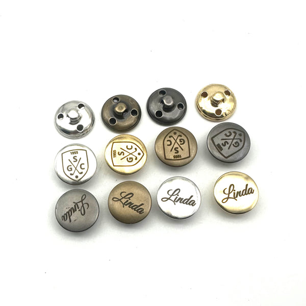 20mm Custom Logo Clothing Buttons,Shank Button,Round Metallic Shank Buttons,Sewing Buttons Personalized Design,15mm Gold/Silver/Bronze/Gun Black 