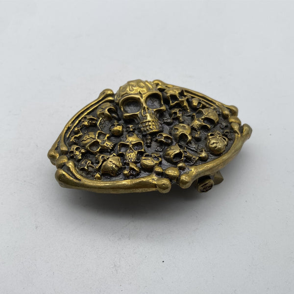 Skull & Bones Brass Belt Buckle,3D Carved Gothic Vintage Metal Accessory