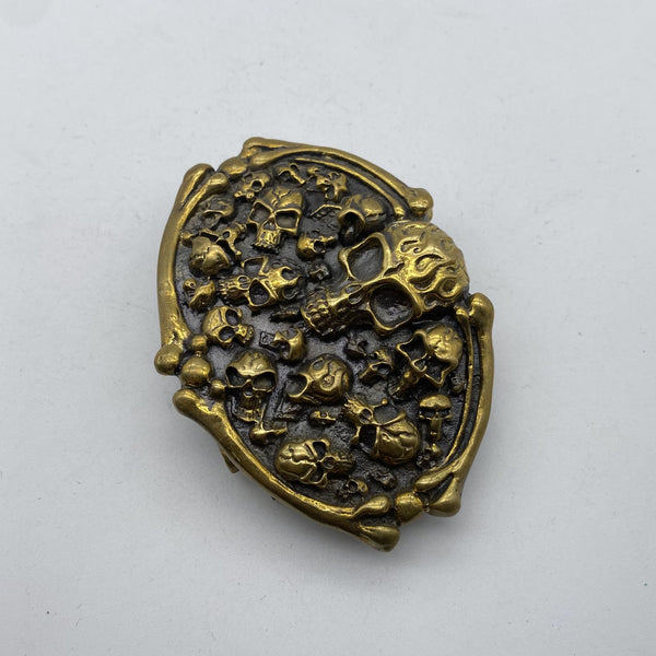 Skull & Bones Brass Belt Buckle,3D Carved Gothic Vintage Metal Accessory
