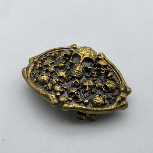 Skull & Bones Brass Belt Buckle,3D Carved Gothic Vintage Metal Accessory