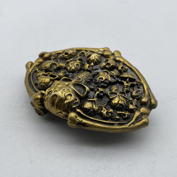 Skull & Bones Brass Belt Buckle,3D Carved Gothic Vintage Metal Accessory