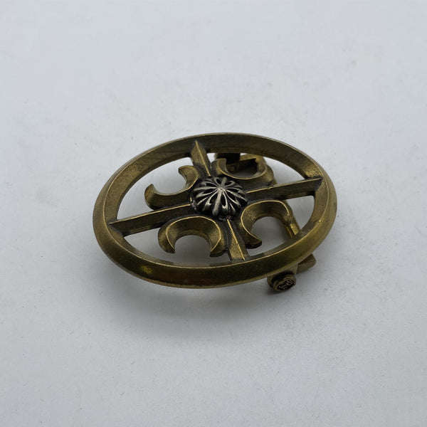 Artisan Floral Totem Belt Buckle,Retro Two-Tone Brass Accessory for Leather Belts