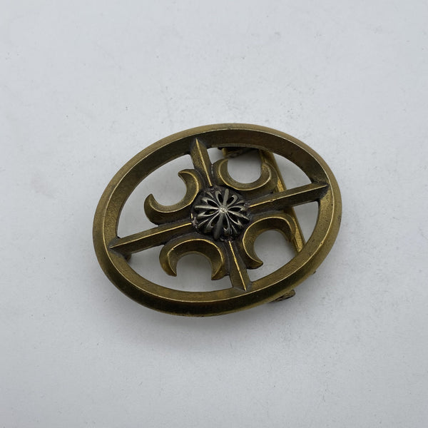 Artisan Floral Totem Belt Buckle,Retro Two-Tone Brass Accessory for Leather Belts