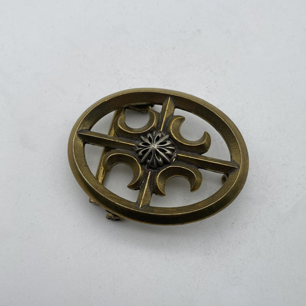Artisan Floral Totem Belt Buckle,Retro Two-Tone Brass Accessory for Leather Belts