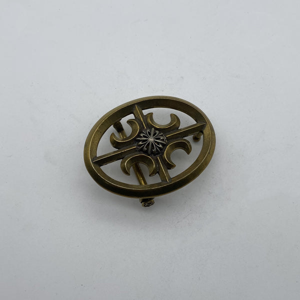 Artisan Floral Totem Belt Buckle,Retro Two-Tone Brass Accessory for Leather Belts