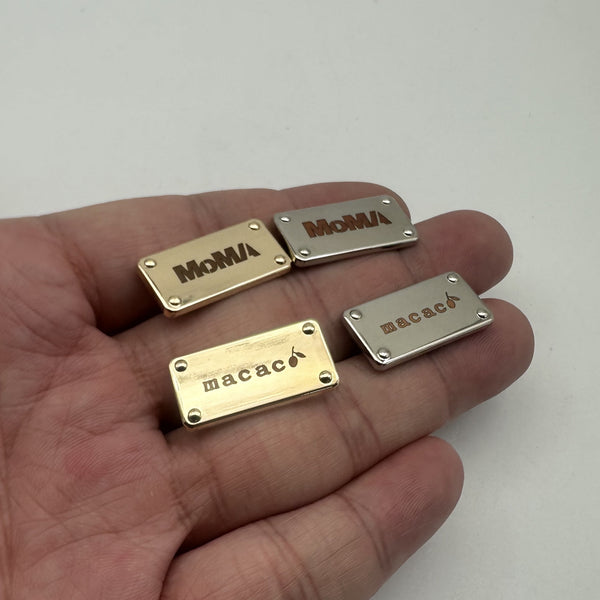 Customized Backpack Label Alloy Label Leather Bag Tag Personalized Brand Luggage Labels 25*12mm Light Gold/Silver