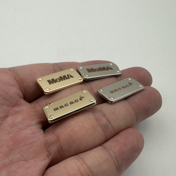 Customized Backpack Label Alloy Label Leather Bag Tag Personalized Brand Luggage Labels 25*12mm Light Gold/Silver