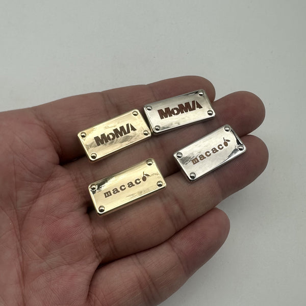 Customized Backpack Label Alloy Label Leather Bag Tag Personalized Brand Luggage Labels 25*12mm Light Gold/Silver