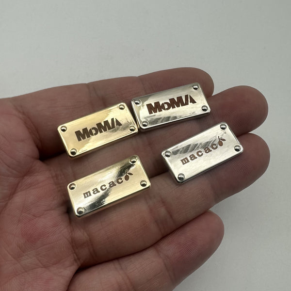 Customized Backpack Label Alloy Label Leather Bag Tag Personalized Brand Luggage Labels 25*12mm Light Gold/Silver