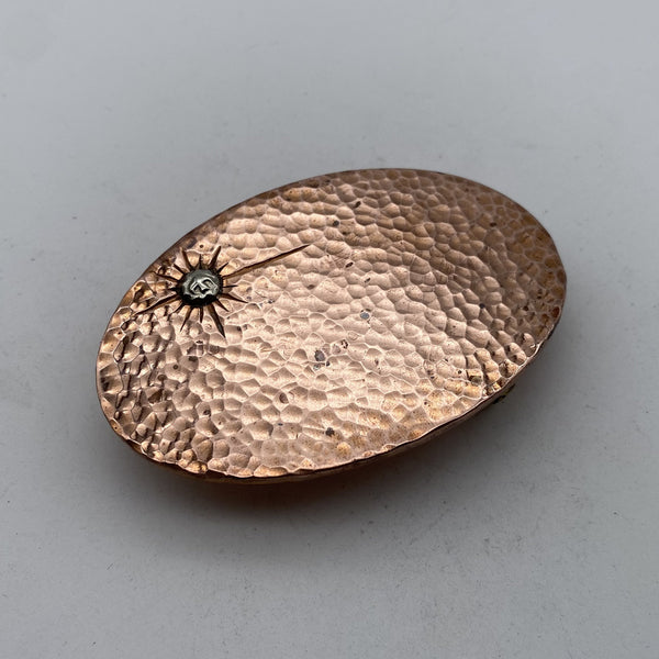 Red Copper Belt Buckle Oval Plain Hammered Buckle Handmade Leather Belt Fastener