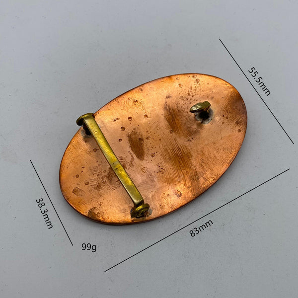 Red Copper Belt Buckle Oval Plain Hammered Buckle Handmade Leather Belt Fastener
