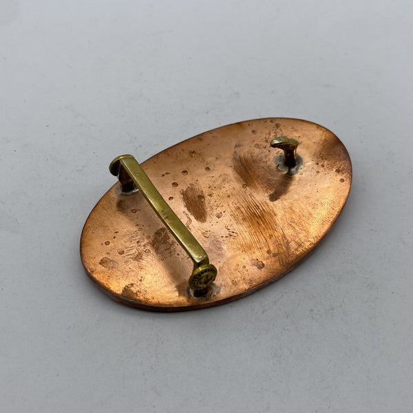 Red Copper Belt Buckle Oval Plain Hammered Buckle Handmade Leather Belt Fastener