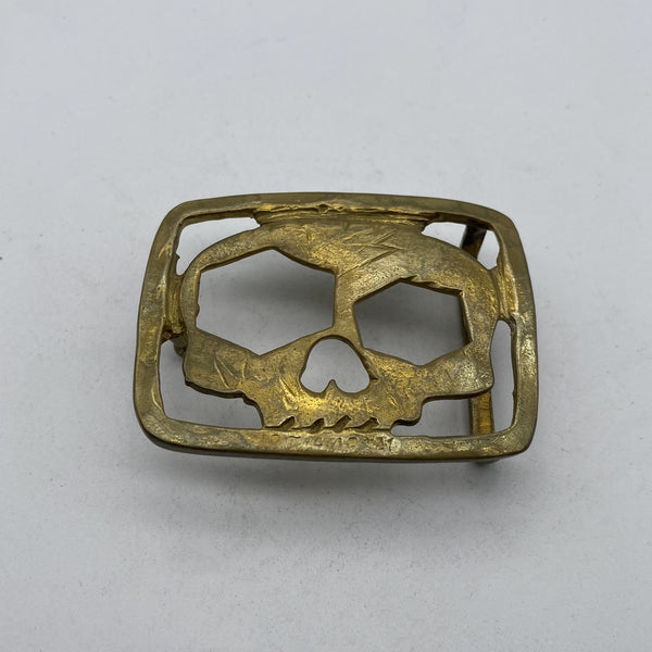 Vintage Skull Cutout Belt Buckle,Heavy Duty Forged Brass Metal Buckle