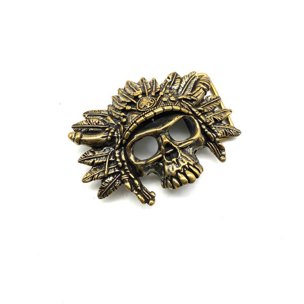 Indian Chief Skull Buckles Solid Brass Belt Buckle