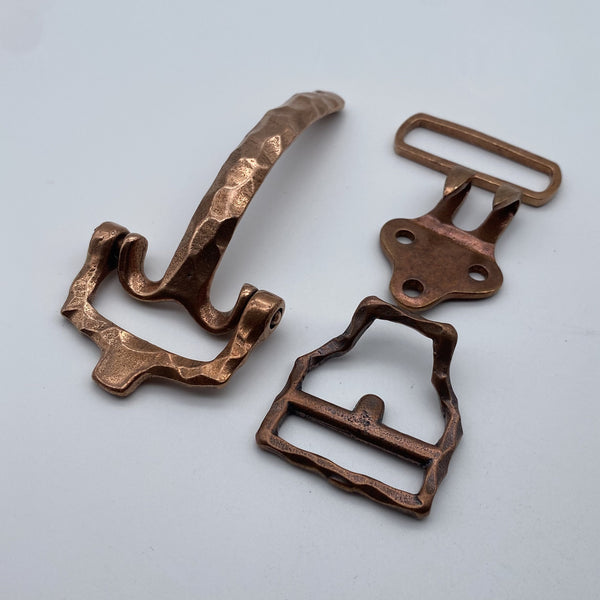 Hammered Copper Belt Hardware Set,Vintage Style Buckle, Tongue Buckle, Keeper & Strap End for Leather Craft