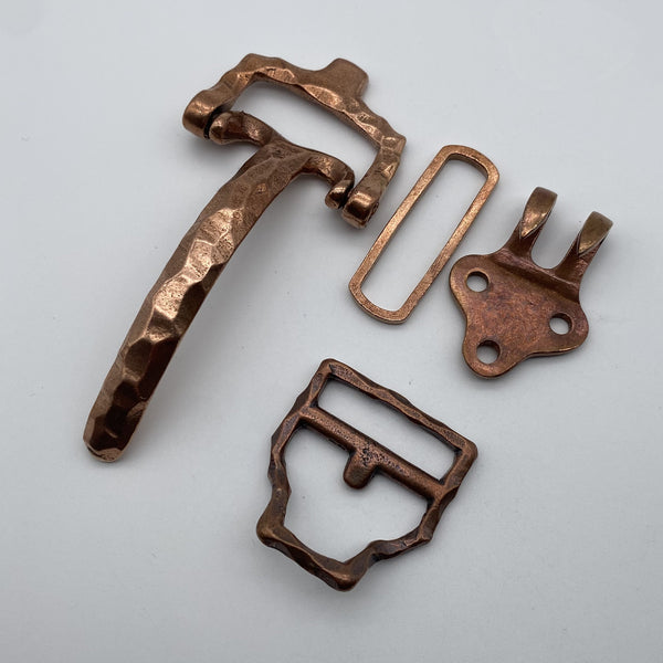 Hammered Copper Belt Hardware Set,Vintage Style Buckle, Tongue Buckle, Keeper & Strap End for Leather Craft