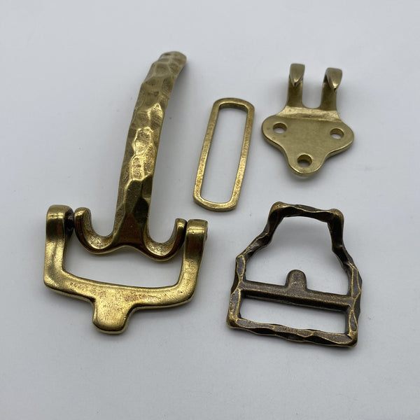 Vintage Hammered Brass Belt Hardware Set,Handcrafted Buckle, Keeper & Strap End for Leather Craft Projects