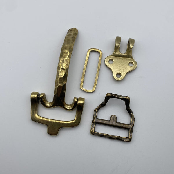 Vintage Hammered Brass Belt Hardware Set,Handcrafted Buckle, Keeper & Strap End for Leather Craft Projects
