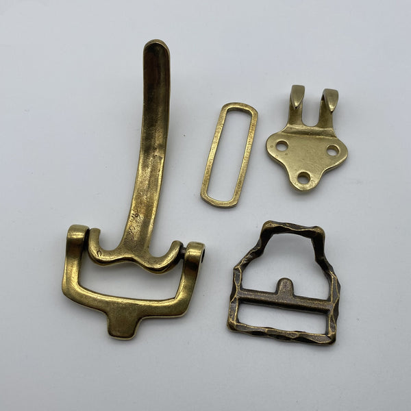 Vintage Hammered Brass Belt Hardware Set,Handcrafted Buckle, Keeper & Strap End for Leather Craft Projects