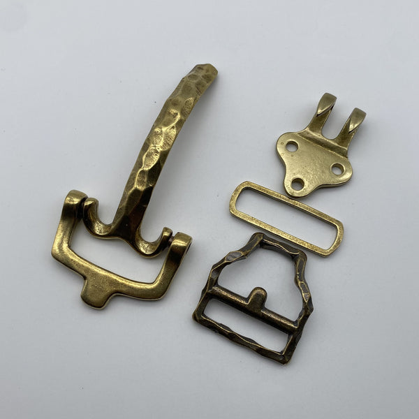 Vintage Hammered Brass Belt Hardware Set,Handcrafted Buckle, Keeper & Strap End for Leather Craft Projects