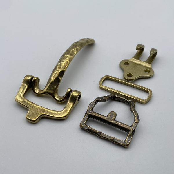 Vintage Hammered Brass Belt Hardware Set,Handcrafted Buckle, Keeper & Strap End for Leather Craft Projects
