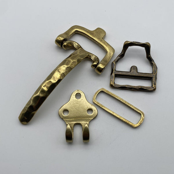 Vintage Hammered Brass Belt Hardware Set,Handcrafted Buckle, Keeper & Strap End for Leather Craft Projects