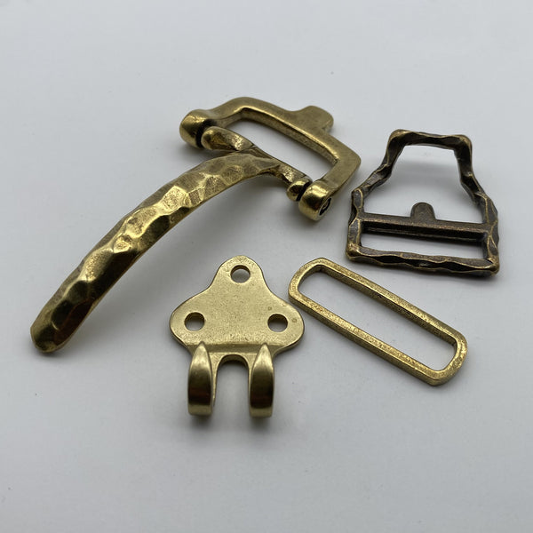 Vintage Hammered Brass Belt Hardware Set,Handcrafted Buckle, Keeper & Strap End for Leather Craft Projects